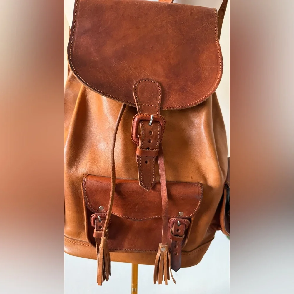 Cowhide Leather Handmade Large Backpack